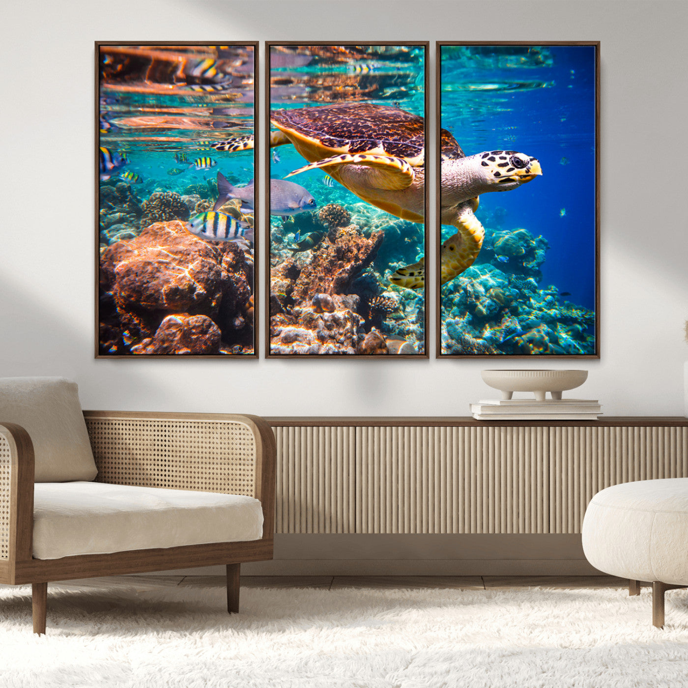 MGV-FC-48X32-3P - Sea Turtle Wall Art Canvas Print – Vibrant Ocean Coral Reef Décor, Ready to Hang