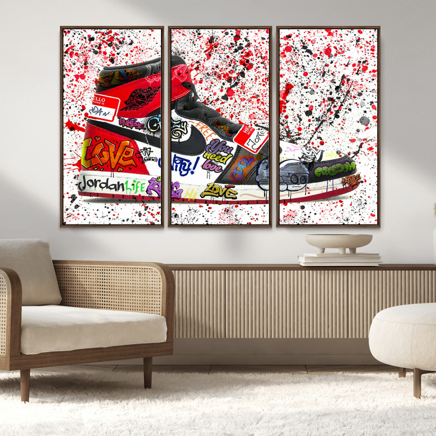 MGV-FC-48X32-3P - Jordan Shoes Graffiti Wall Art Canvas Print- Jordan Graffiti Canvas Wall Art - Framed Perfect for Sneaker heads and Urban Art Lovers