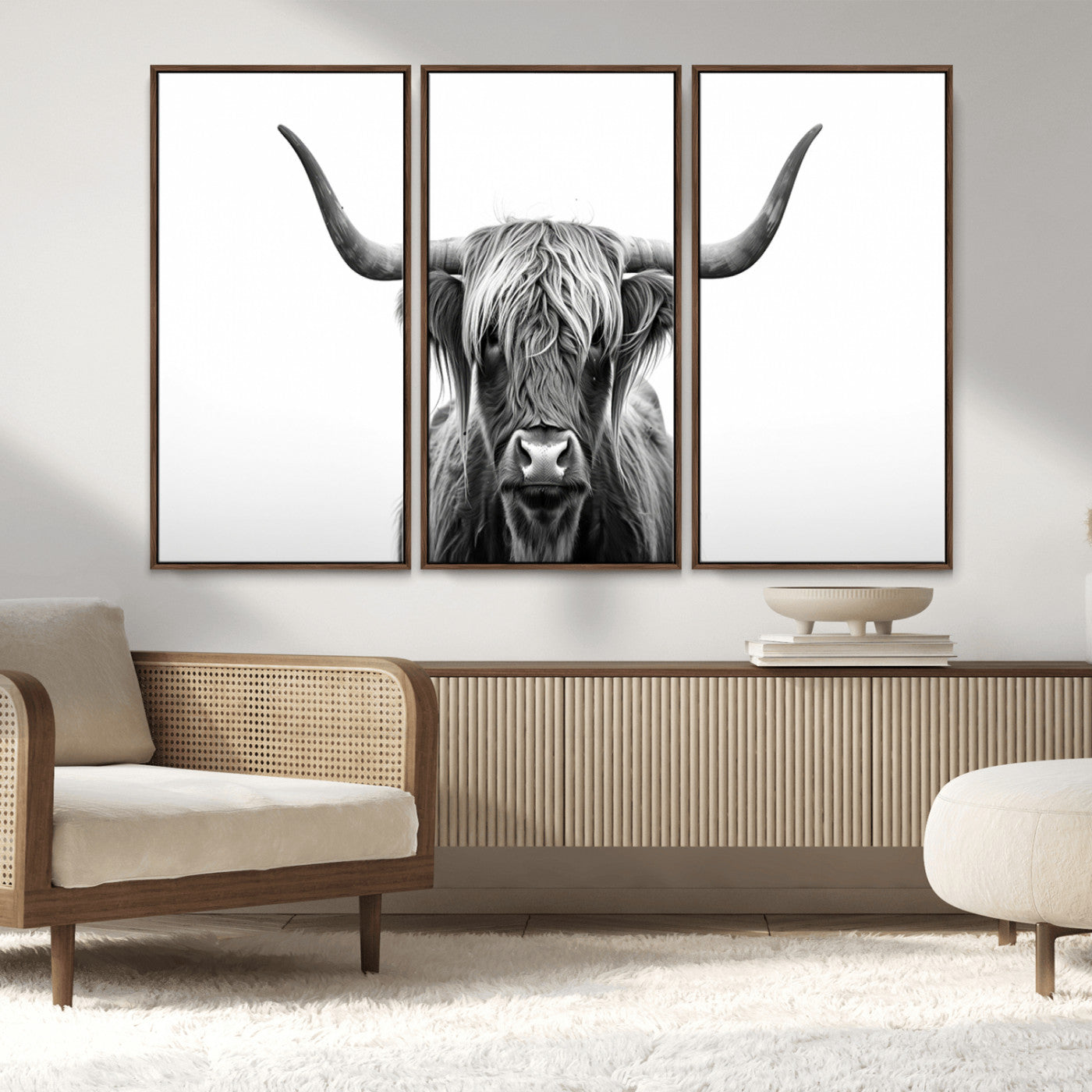 MGV-FC-48X32-3P - Highland Wall Art Canvas Print – Minimalist Black and White Farmhouse Décor, Ready to Hang