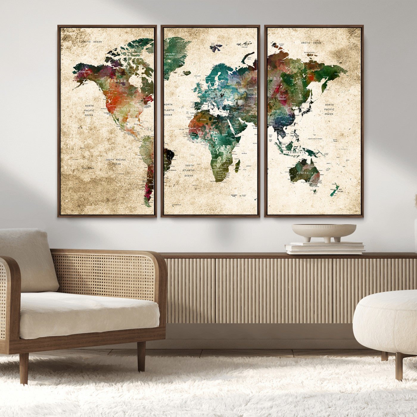 45128-MGV-FC-48X32-3P_Walnut-Push Pin World Map Canvas Print – Framed Wall Art for Couples to Track Their Travels – Anniversary Gift or Home Adventure Decor