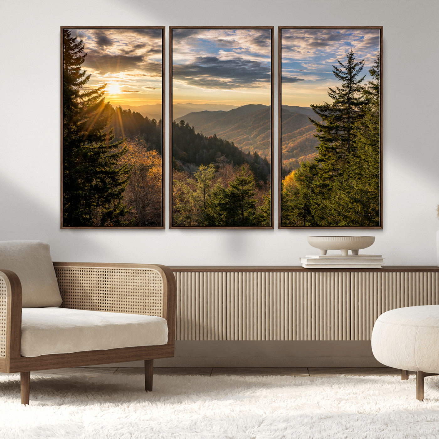 MGV-FC-48X32-3P - Sunrise Over the Smoky Mountains Canvas Wall Art – Breathtaking Scenic Landscape Photography in a