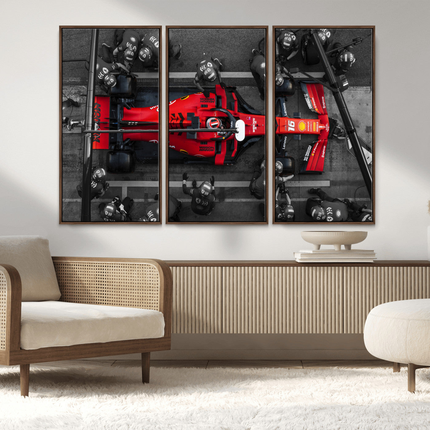 MGV-FC-48X32-3P - Ferrari Pit Stop Canvas Wall Art – Precision and Speed Captured in Bold Motorsport Imagery – Ready