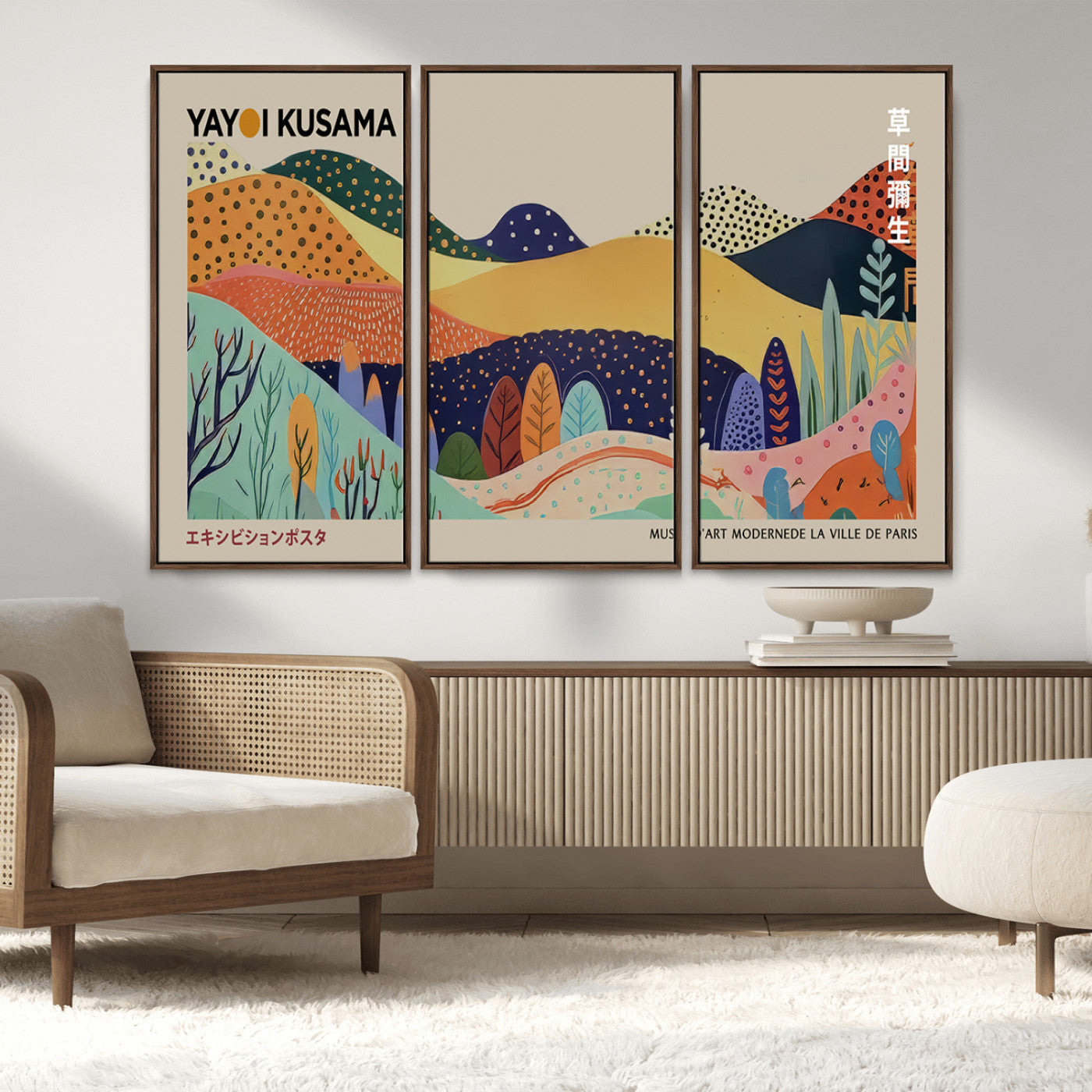 MGV-FC-48X32-3P - Framed Yayoi Kusama 1986 Wall Art Print – Japanese Wall Art Print, Wabi Sabi Yayoi Kusama Print -