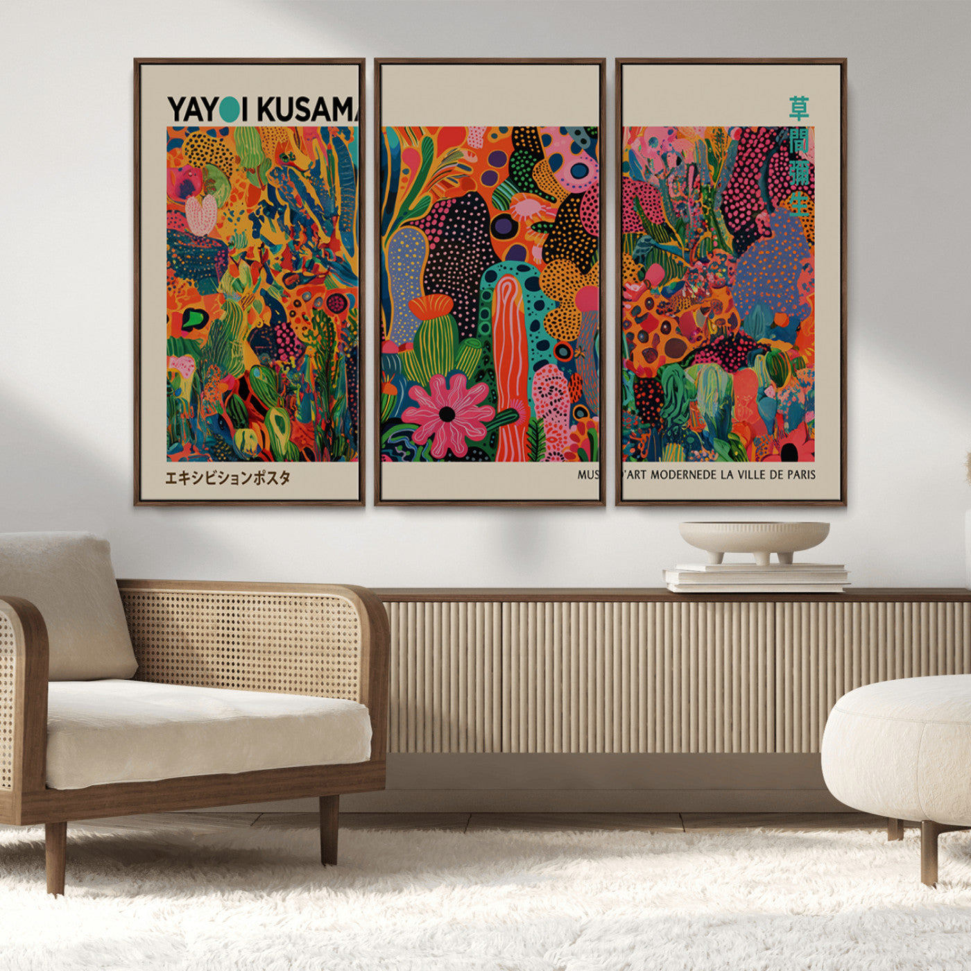 MGV-FC-48X32-3P - Framed Yayoi Kusama 1986 Wall Art Print – Japanese Wall Art Print, Wabi Sabi Yayoi Kusama Print -