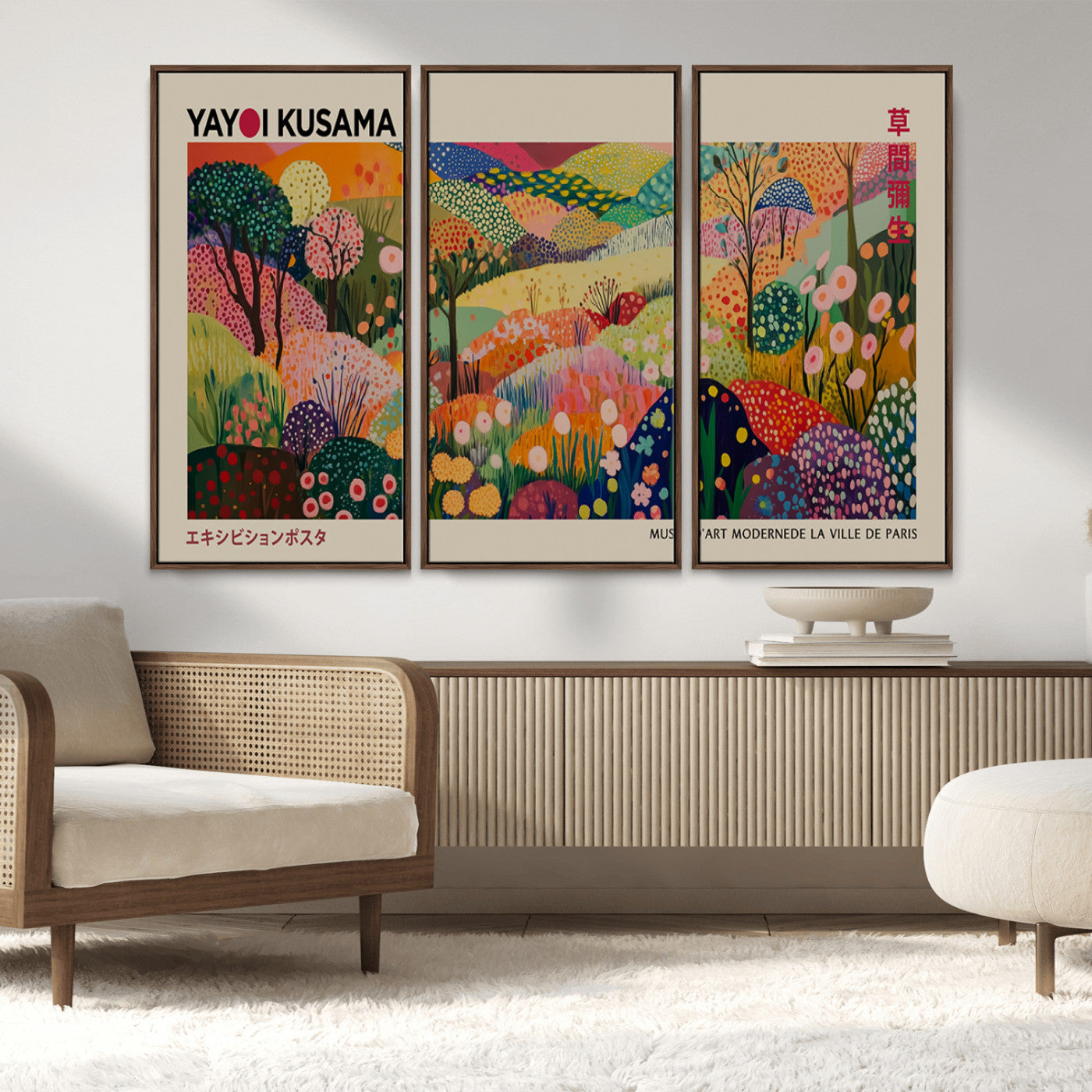MGV-FC-48X32-3P - Framed Yayoi Kusama 1986 Wall Art Print – Japanese Wall Art Print, Wabi Sabi Yayoi Kusama Print -