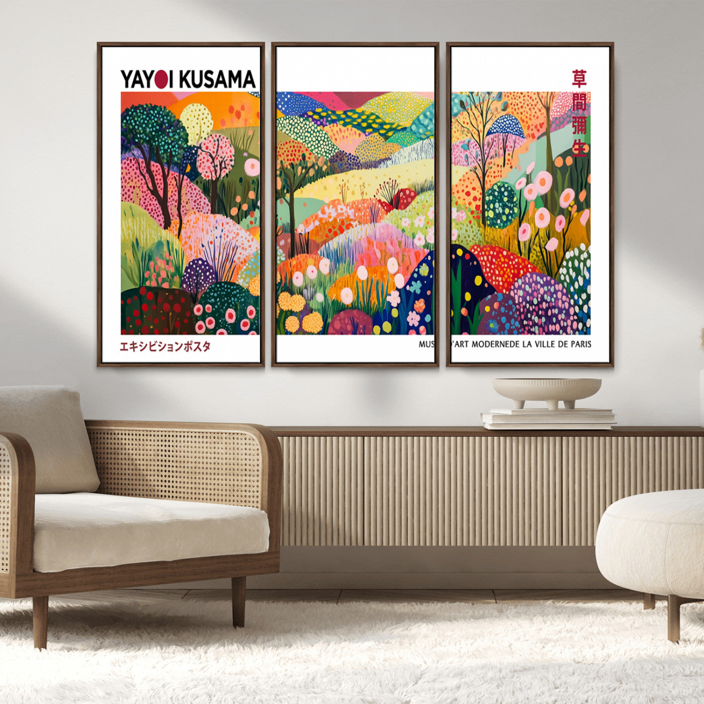MGV-FC-48X32-3P - Framed Yayoi Kusama 1986 Wall Art Print – Japanese Wall Art Print, Wabi Sabi Yayoi Kusama Print -