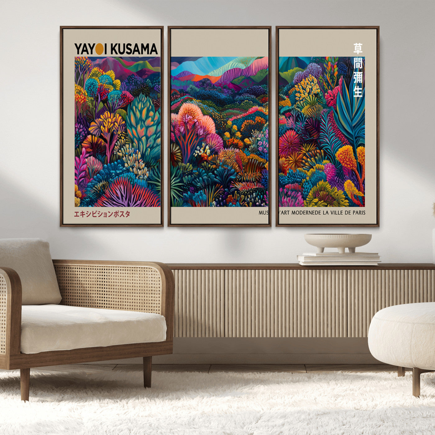 MGV-FC-48X32-3P - Framed Japanese 1986 Wall Art Print, Yayoi Kusama 1986 Wall Art Print – Japanese Wall Art Print,