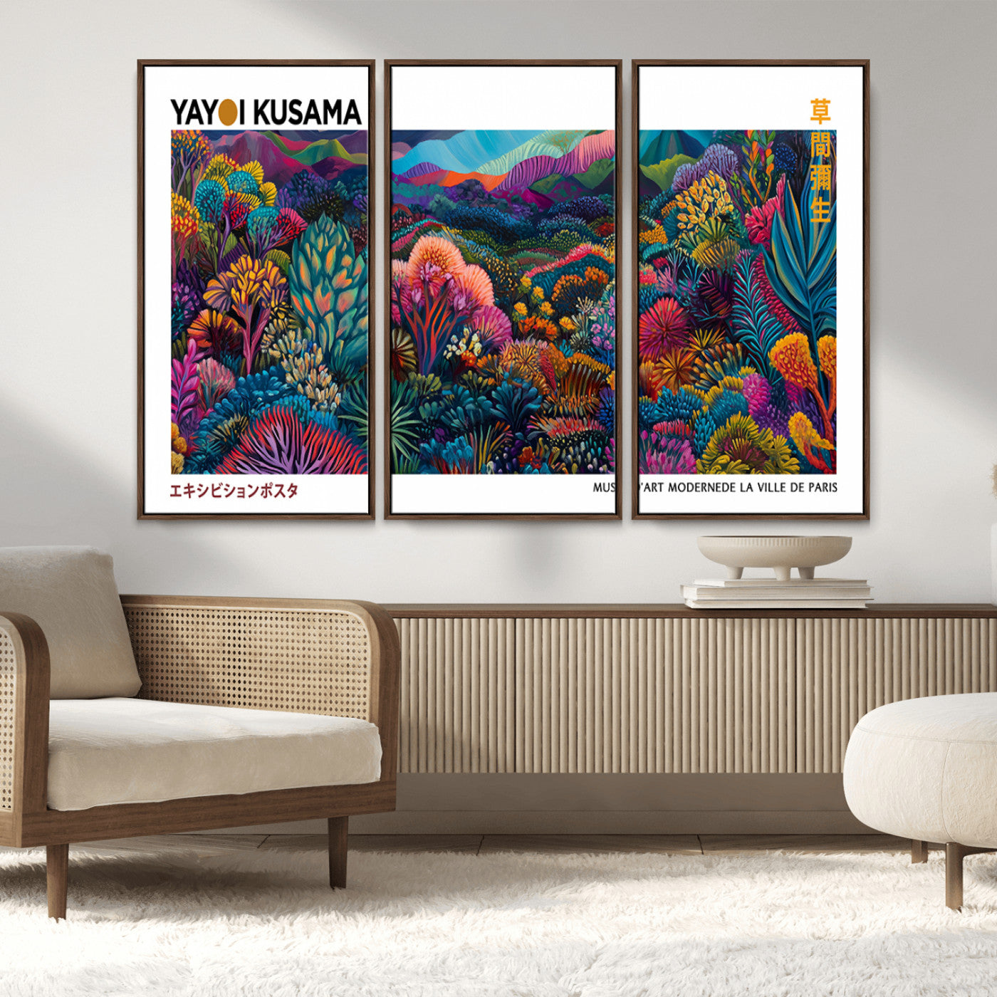 MGV-FC-48X32-3P - Framed Yayoi Kusama 1986 Wall Art Print – Japanese Wall Art Print, Wabi Sabi Yayoi Kusama Print -