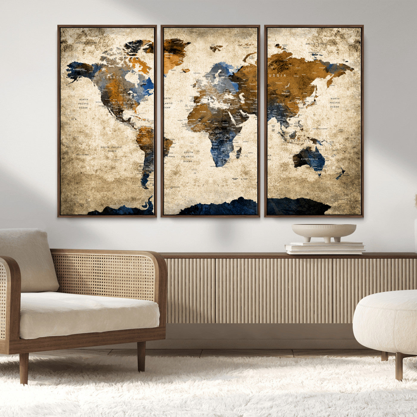 MGV-FC-48X32-3P - World Map Canvas Print – Framed Wall Art Anniversary Gift or Home Adventure Decor