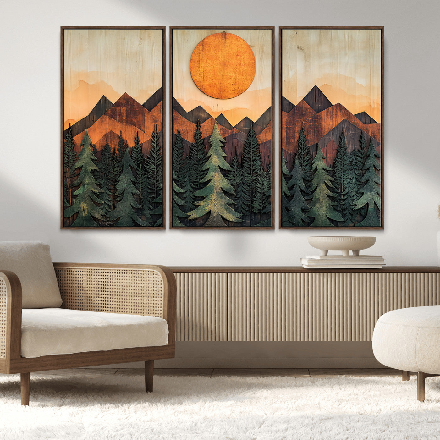 MGV-FC-48X32-3P - Sunset Mountain Landscape Canvas Wall Art Print - Nature Decor for Living Room, Office