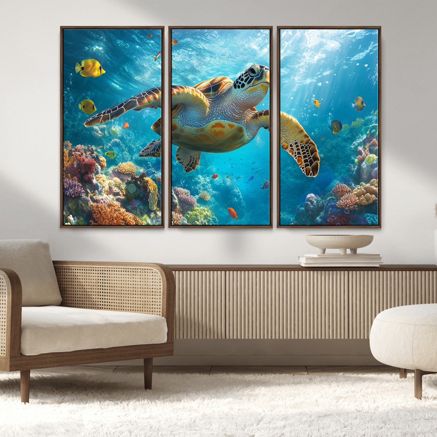 MGV-FC-48X32-3P - Sea Turtle Underwater Canvas Wall Art Print - Vibrant Ocean Wildlife Decor, Marine Wall Art