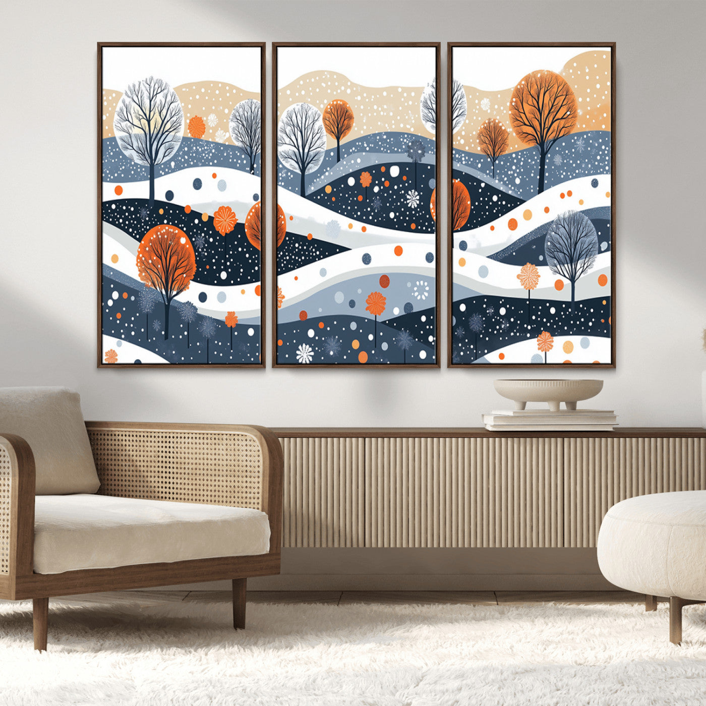 MGV-FC-48X32-3P - Abstract Winter Landscape Canvas Wall Art Print -  Large Colorful Nature Wall Decor