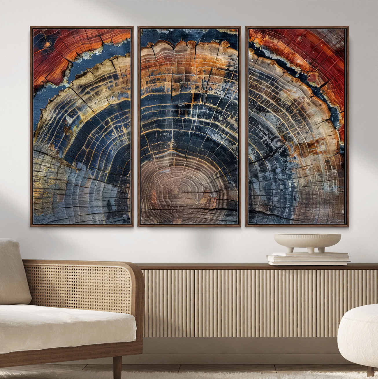 63519-MGV-CV-36X24 - Abstract Tree Ring Wall Art Canvas Print – Colorful Framed Minimalist Nature Tree Rings Home Artwork for Home and Office Decor