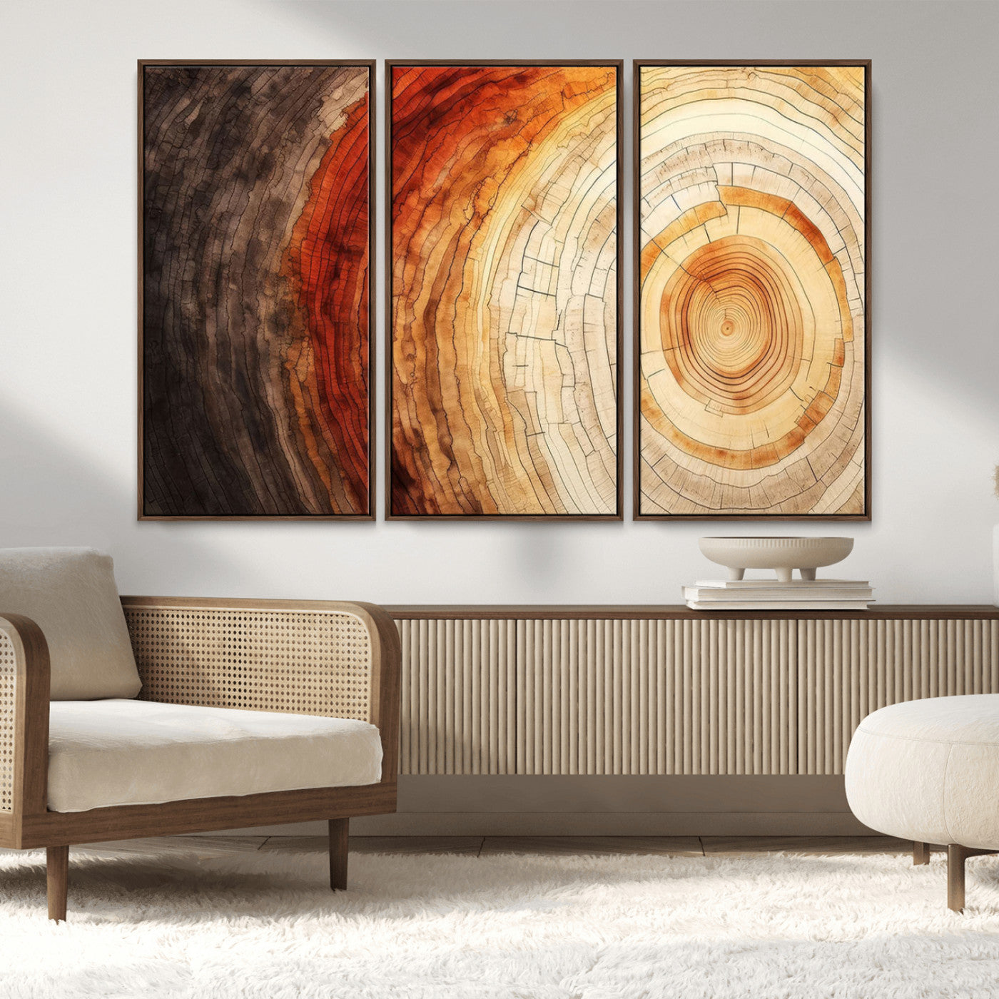 MGV-FC-48X32-3P - Tree Ring Print on Canvas Wall Art, Tree Stump Print, Wood Wall Art Living Room, Abstract Natural