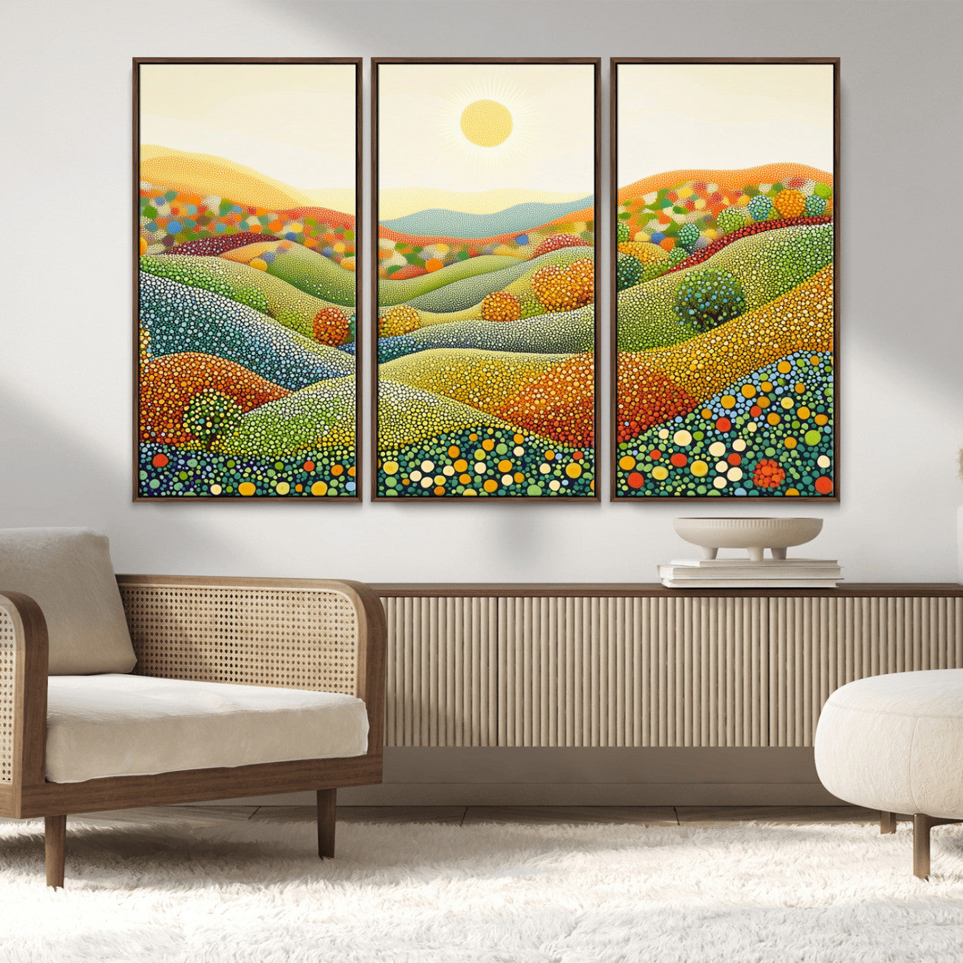 MGV-FC-48X32-3P - YAYOI KUSAMA Wall Art - Colorful Dot Art Landscape Canvas, Framed Japanese Dot Art