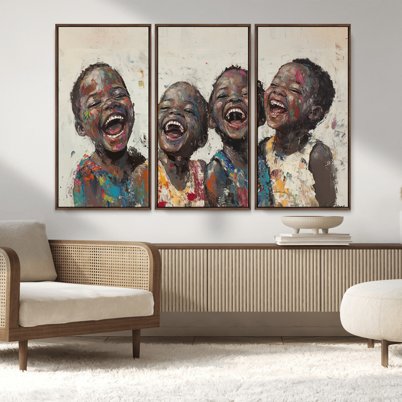 85256-MGV-CV-36X24-Shai Yossef Print - Joyful Childhood Canvas Wall Art - Expressive Impasto Painting of Laughing