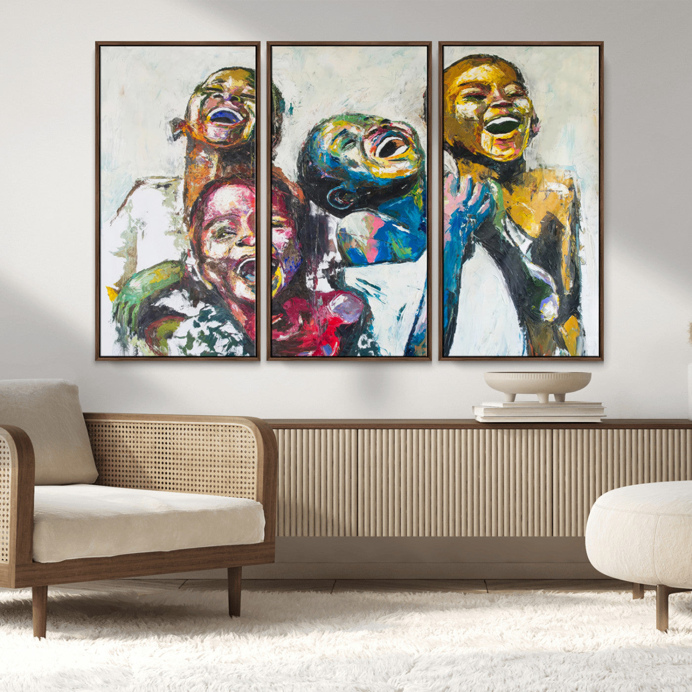 MGV-FC-48X32-3P - Shai Yossef Style Canvas Art - Joyful African Black Kids Impasto Painting with Vibrant Brushstrokes,