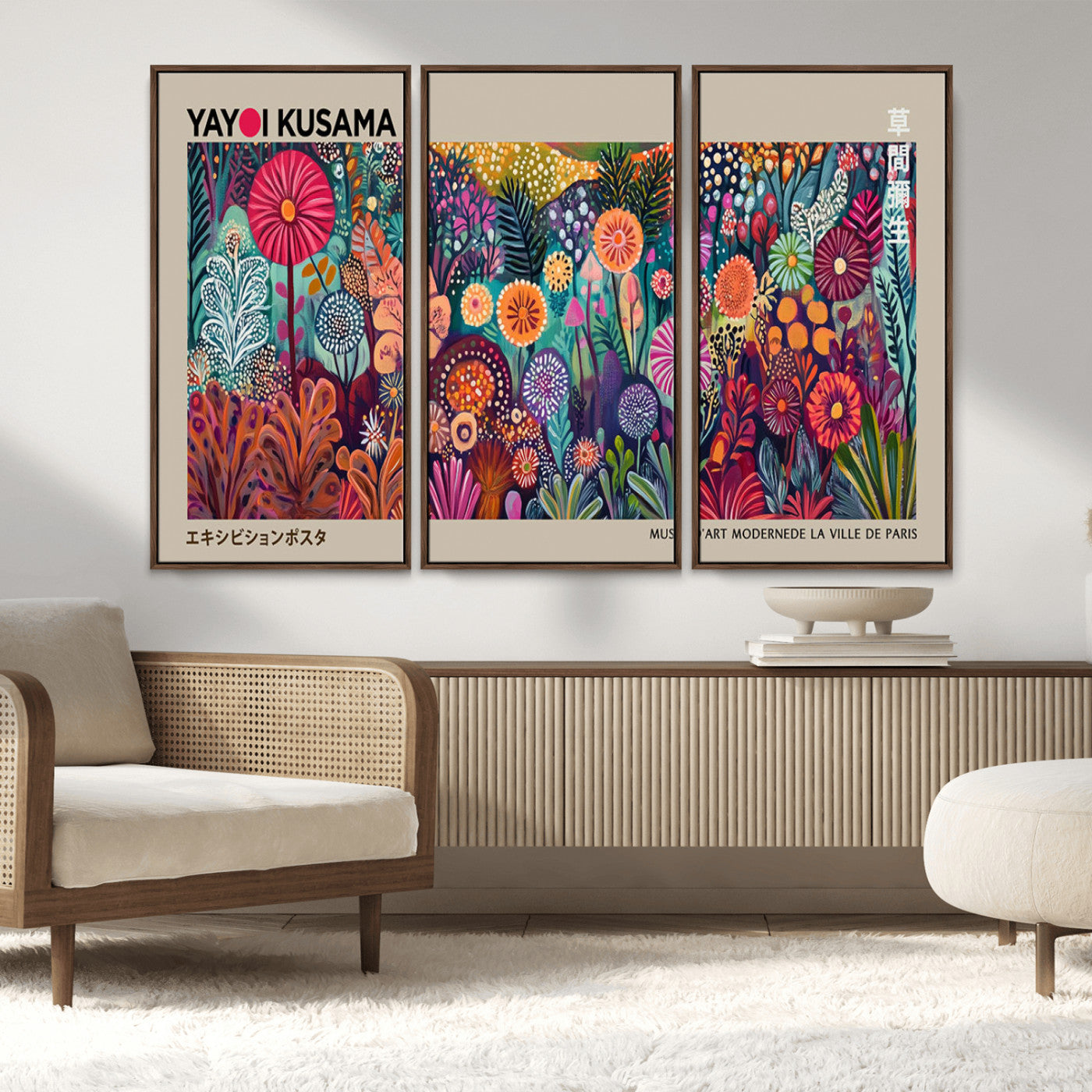 MGV-FC-48X32-3P - Yayoi Kusama Wall Art Canvas Print, Abstract Art, Large Yayoi Kusama Framed Wall Art Print, Japanese