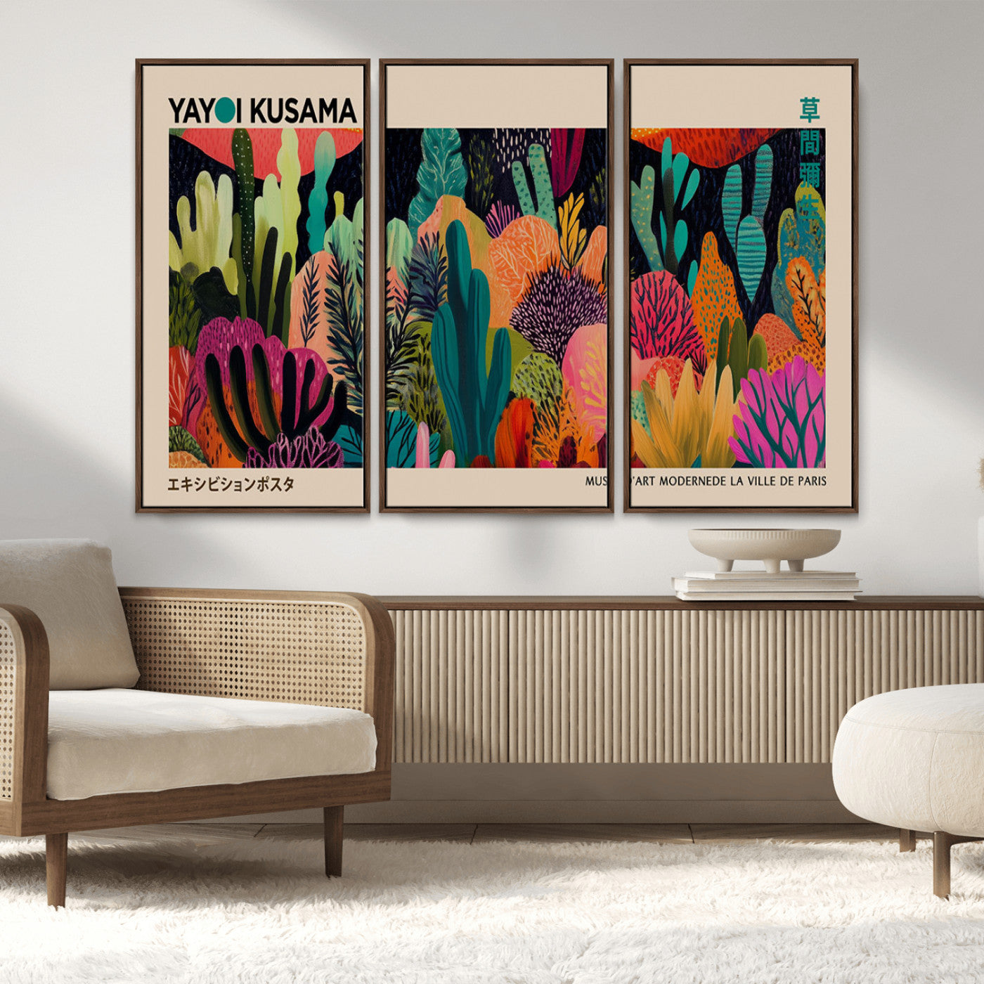 MGV-FC-48X32-3P - Yayoi Kusama Wall Art Canvas Print, Abstract Art, Large Yayoi Kusama Framed Canvas Print, Japanese