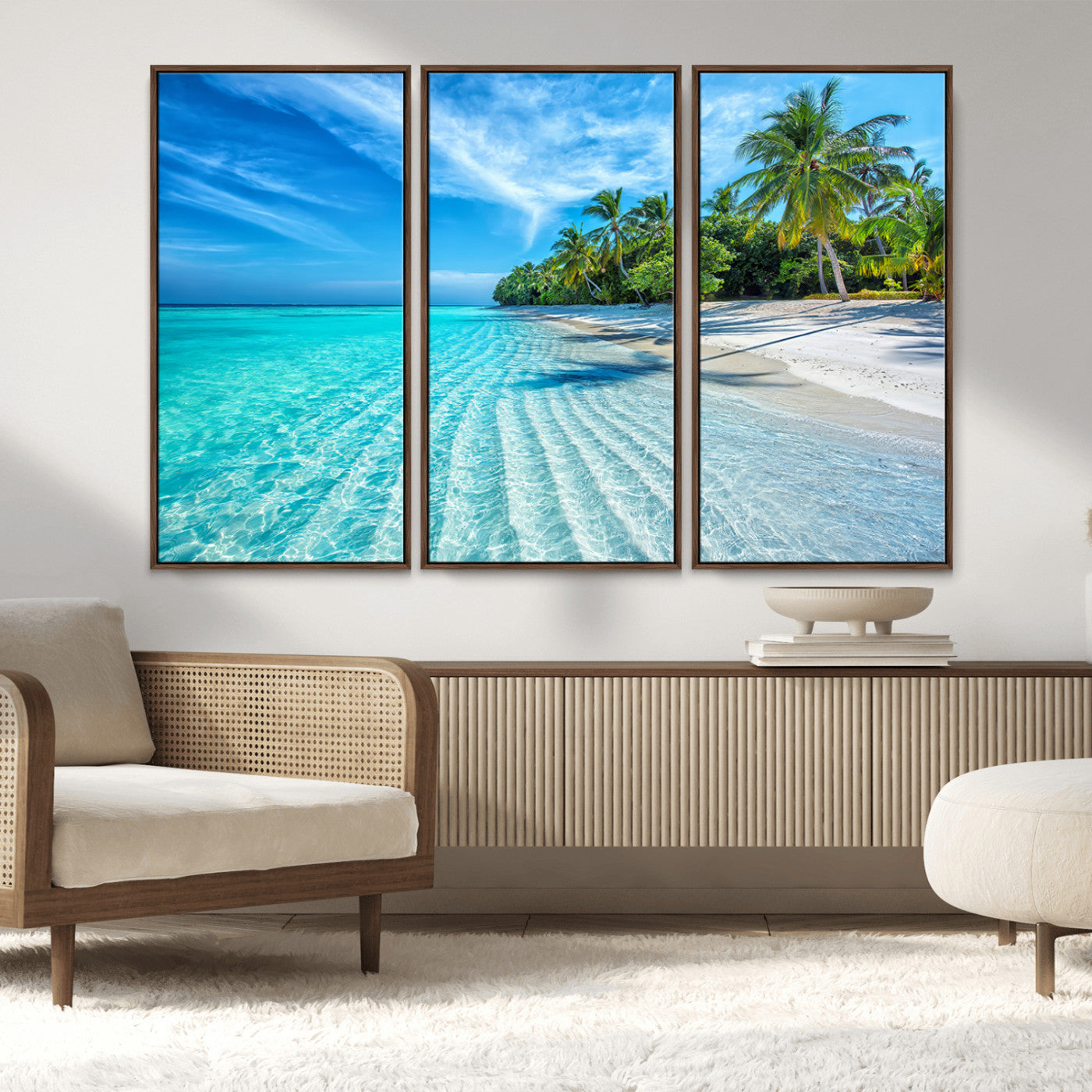 MGV-FC-48X32-3P - Tropical Beach Wall Art Canvas Print - Serene Ocean Landscape with Crystal Clear Turquoise Water and