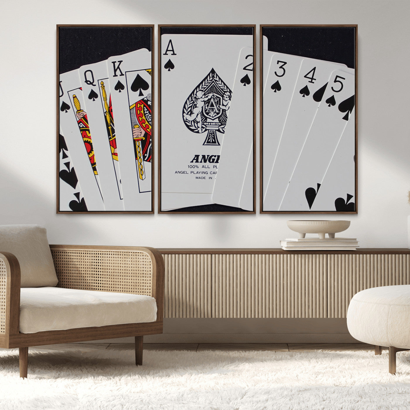 MGV-FC-48X32-3P - Poker Wall Art - Playing Cards Canvas Wall Art Print - Ace of Spades and Royal Flush Design, Perfect