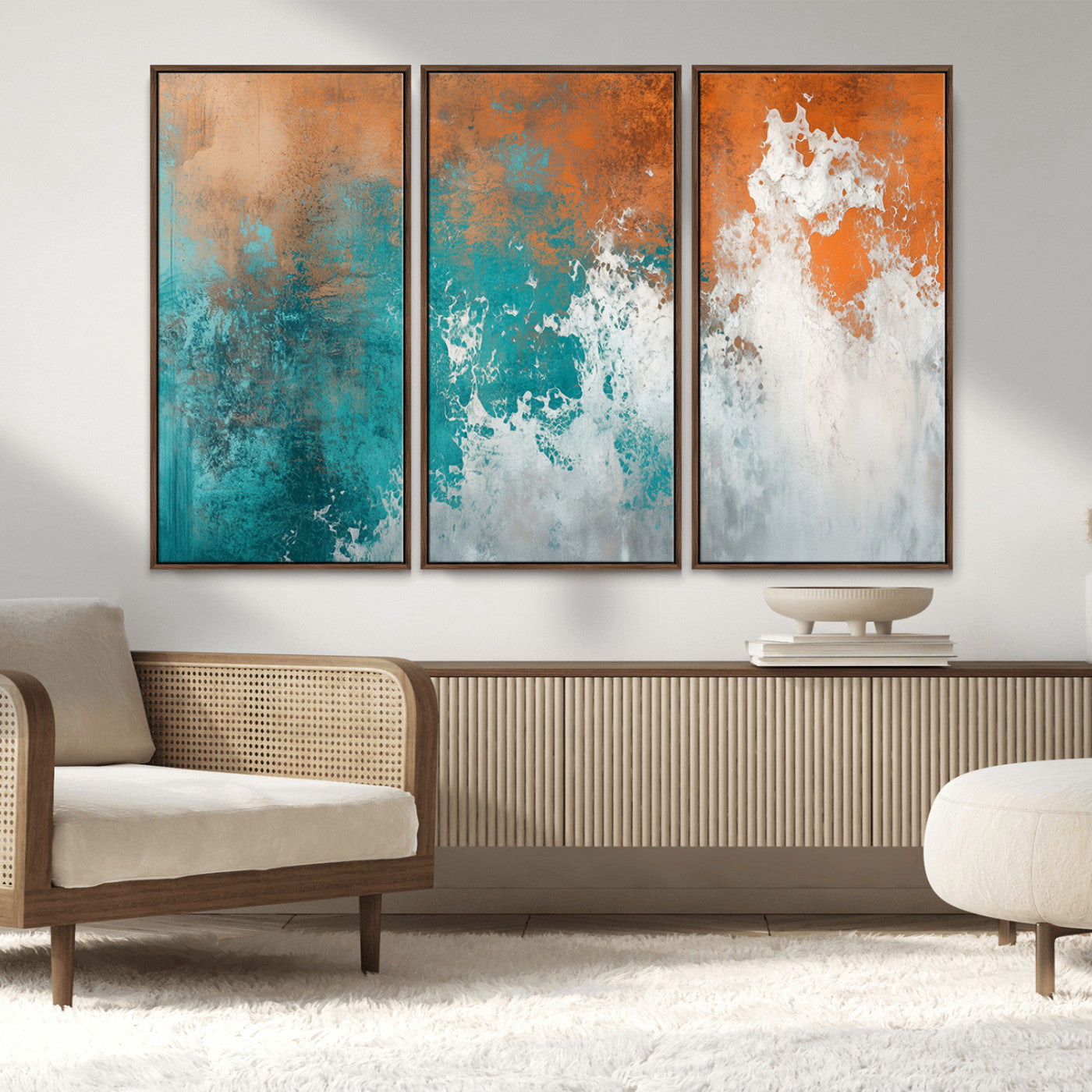 MGV-FC-48X32-3P - Vintage Abstract Print - Bold Teal and Orange Canvas Wall Art - Retro-Vintage Abstract Orange Canvas