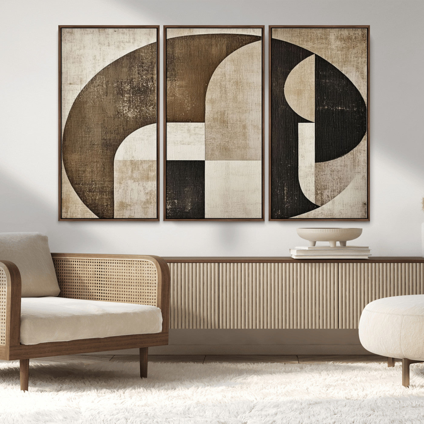 MGV-FC-48X32-3P - Wabi Sabi Abstract Wall Art | Geometric Modern Minimalist Canvas Print with Neutral Mid Century Art