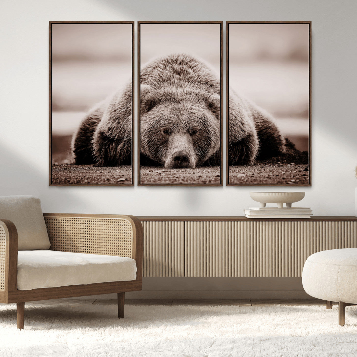 MGV-FC-48X32-3P - Grizzly Bear Wall Art Print - Bear Canvas Wall Art - Rustic Bear Portrait Canvas Print for Cabin Wall Decor and Nature-Inspired Spaces