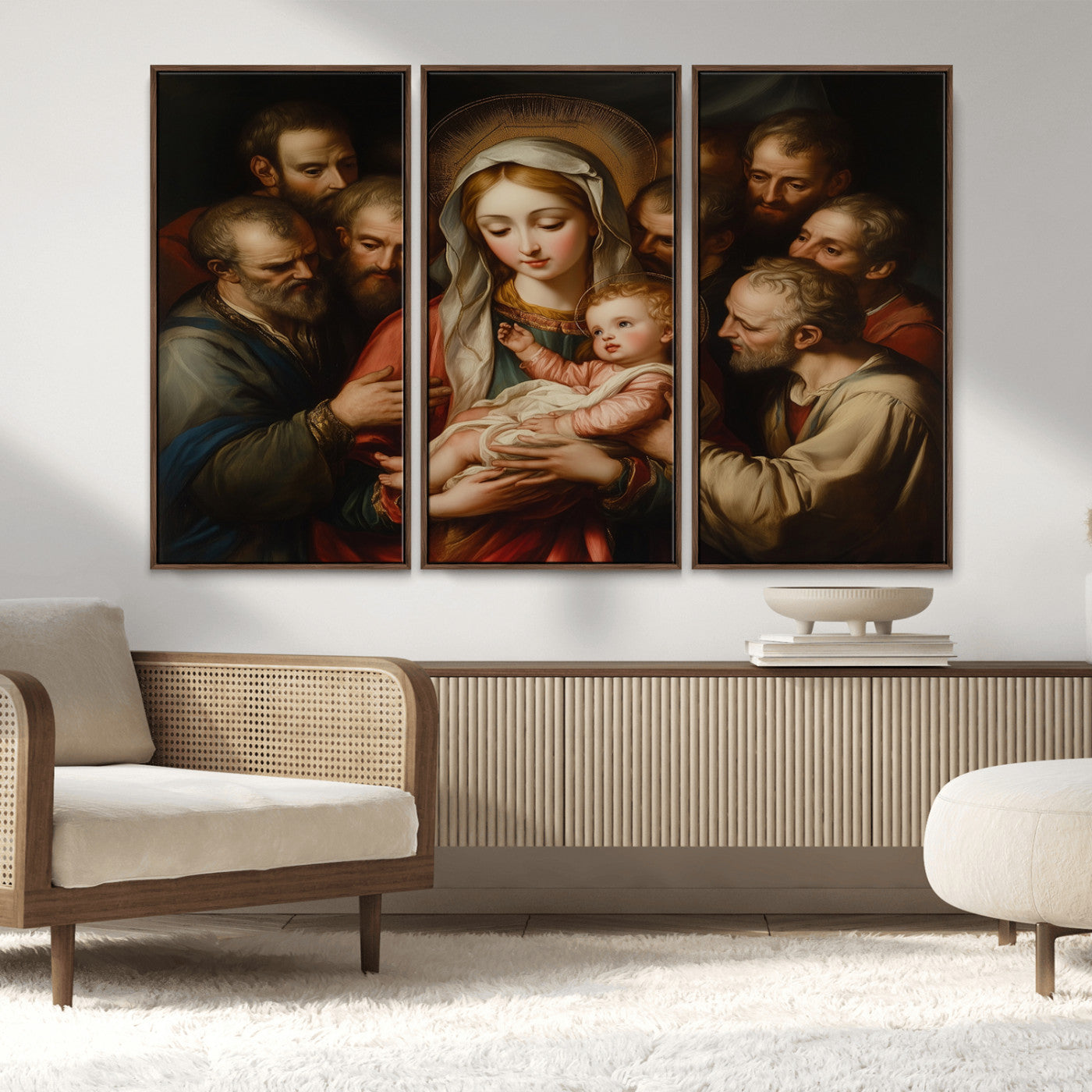 MGV-FC-48X32-3P - Religious Canvas Wall Art Print - Madonna and Child with Apostles Art Print - Classic Christian