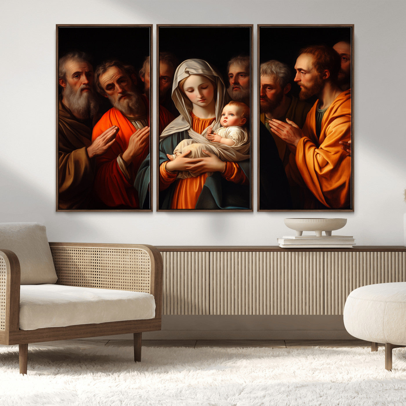 MGV-FC-48X32-3P - Religious Canvas Wall Art Print - Madonna and Child with Apostles Art Print - Classic Christian