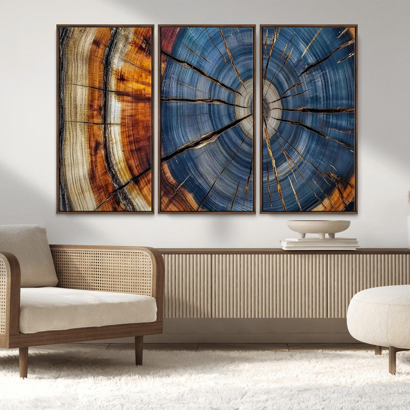 MGV-FC-48X32-3P - Abstract Tree Rings Canvas Wall Art - Wood Grain Canvas Print - Nature-Inspired Modern Wood Grain