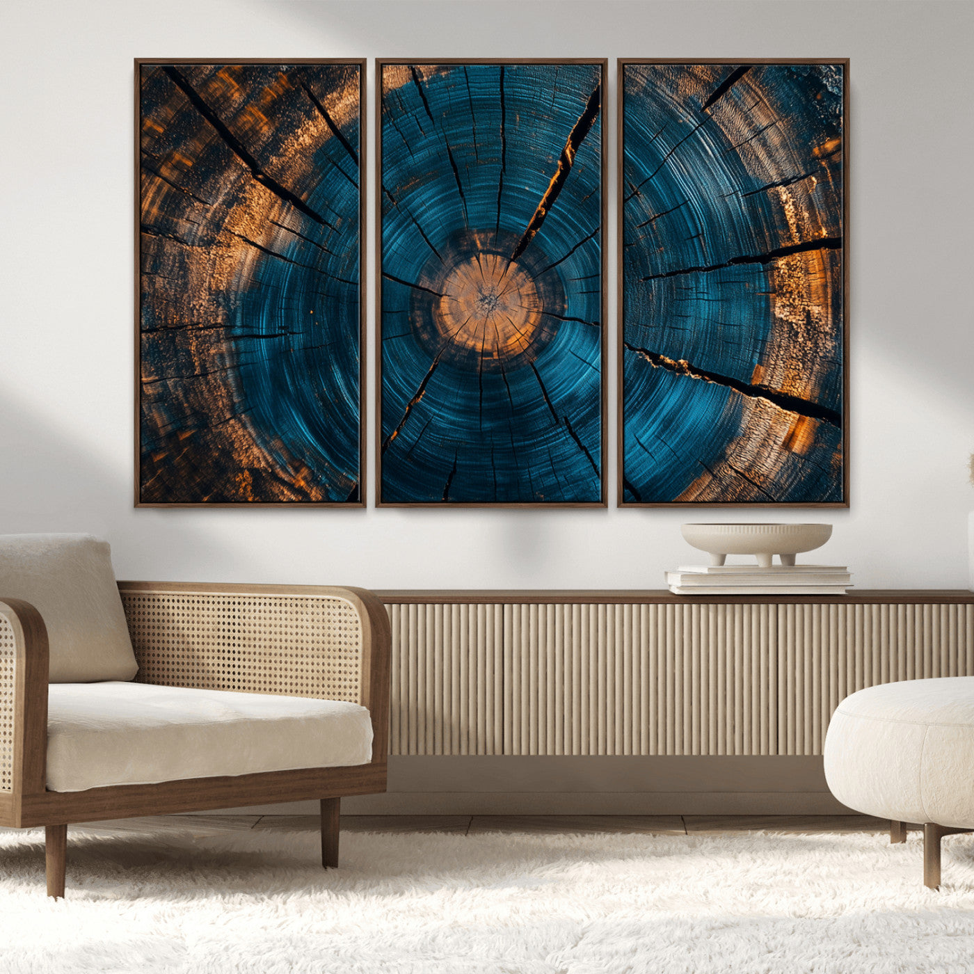 MGV-FC-48X32-3P - Abstract Tree Rings Wall Art Canvas Print - Wood Grain Rings Artwork Print - Nature Woodland Modern