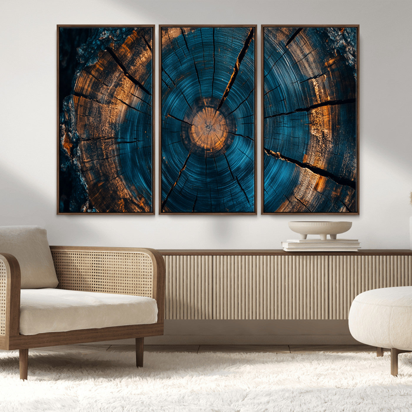 MGV-FC-48X32-3P - Farmhouse Wall Art - Abstract Tree Rings Canvas Wall Art Print, Framed Wood Grain Rings Artwork