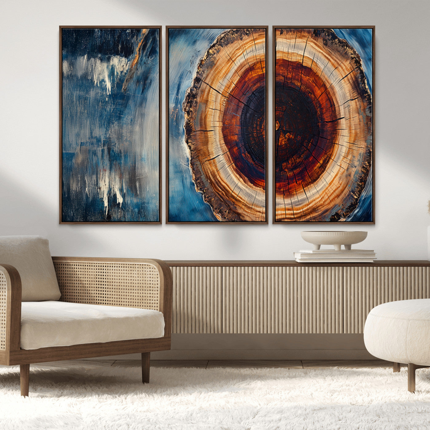 MGV-FC-48X32-3P - Abstract Tree Rings Wall Art Canvas Print - Wood Grain Rings Canvas Print - Nature Woodland Wall