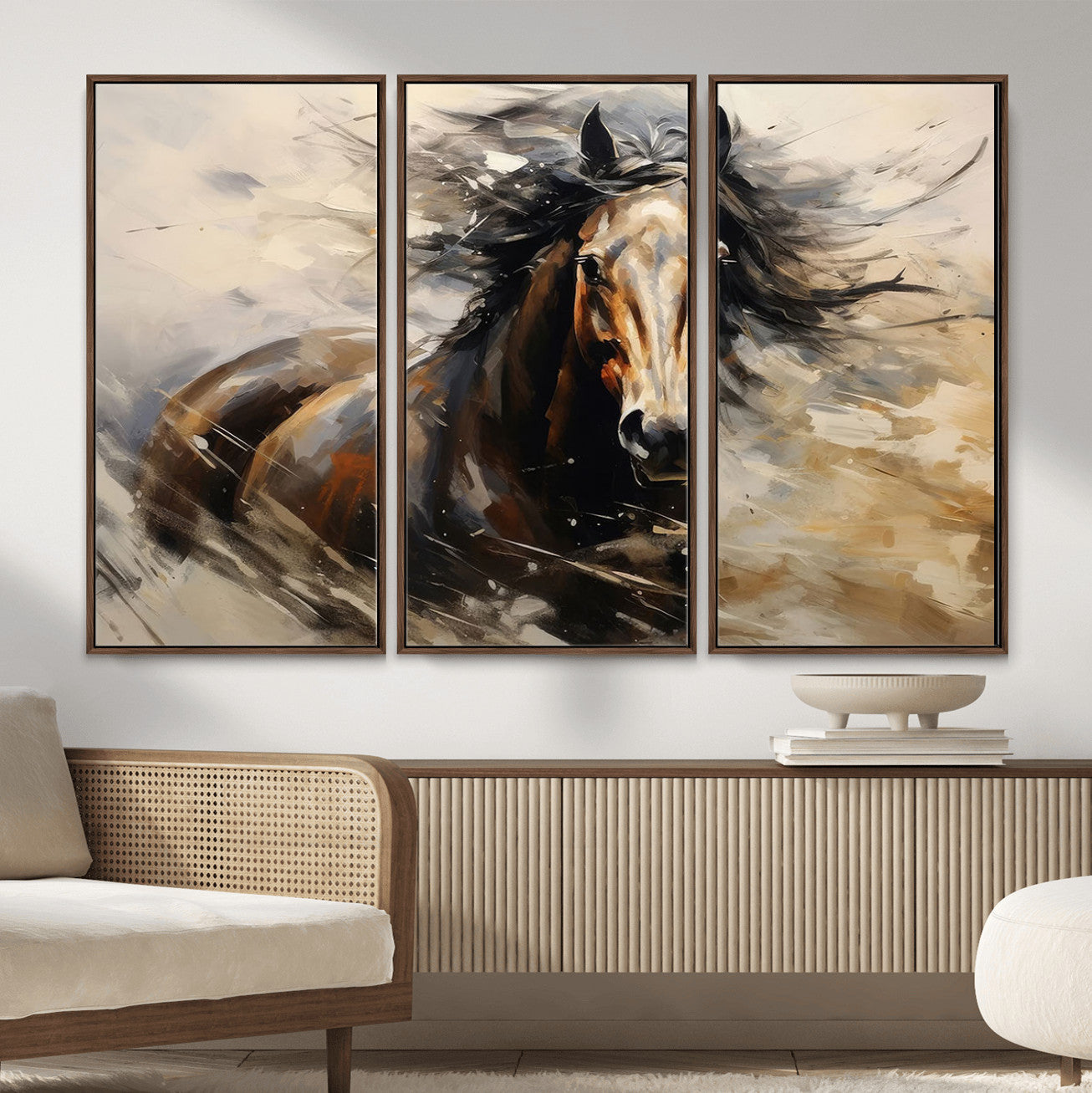53001-MGV-CV-36X24 - Abstract Wall Art Horse Print - Large Western Horse Canvas - Farmhouse Woodland Wall Art - Framed