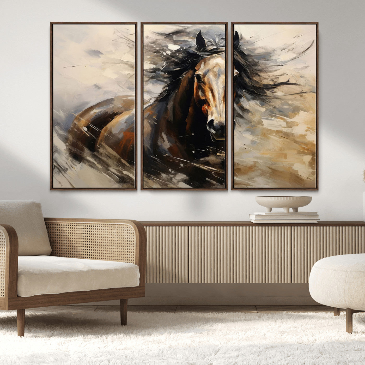 MGV-FC-48X32-3P - Abstract Wall Art Horse Print - Large Western Horse Canvas - Farmhouse Woodland Wall Art - Framed