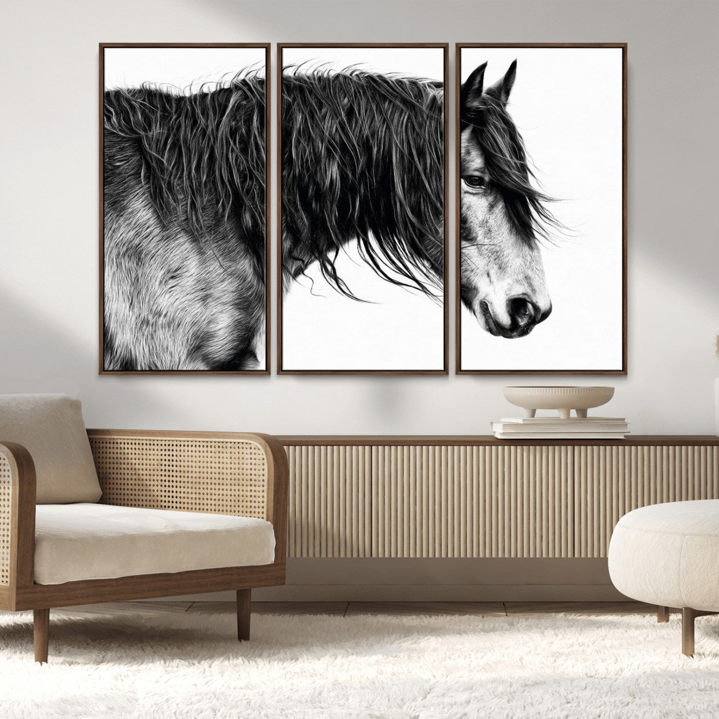 MGV-FC-48X32-3P - Black Horse Wall Art Canvas Print for Farmhouse Decor and Woodland Decoration