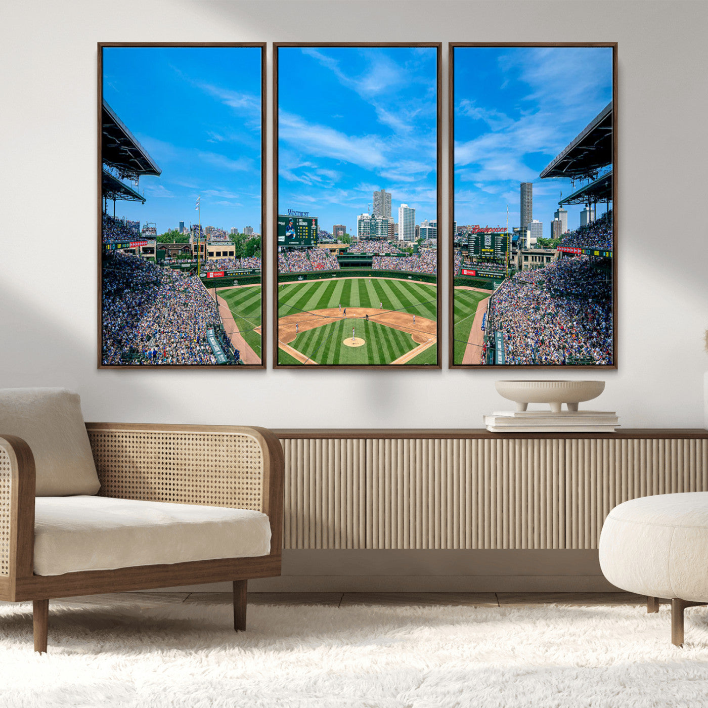 MGV-FC-48X32-3P - Wrigley Field Chicago Cubs Panoramic Art Multi Piece Canvas - Iconic Baseball Stadium Print for