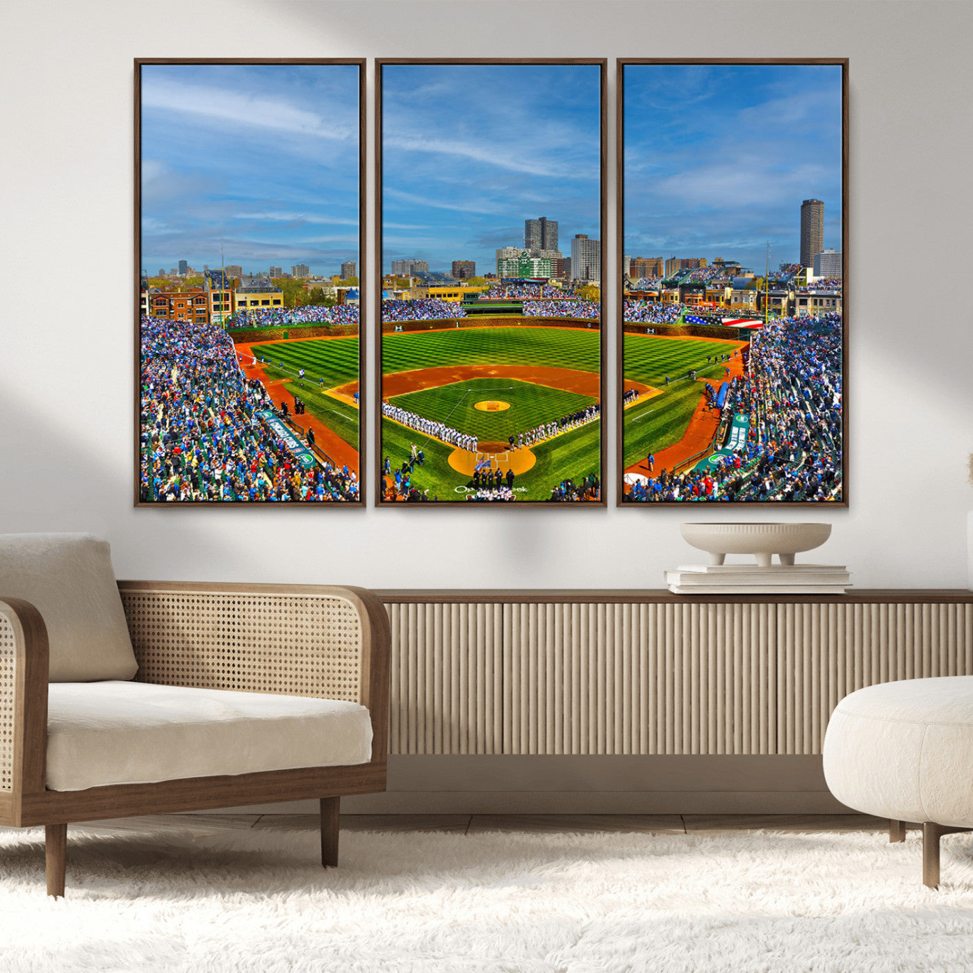 MGV-FC-48X32-3P - Wrigley Field Chicago Cubs Panoramic Multi Piece Canvas Wall Art - Iconic Baseball Stadium Canvas