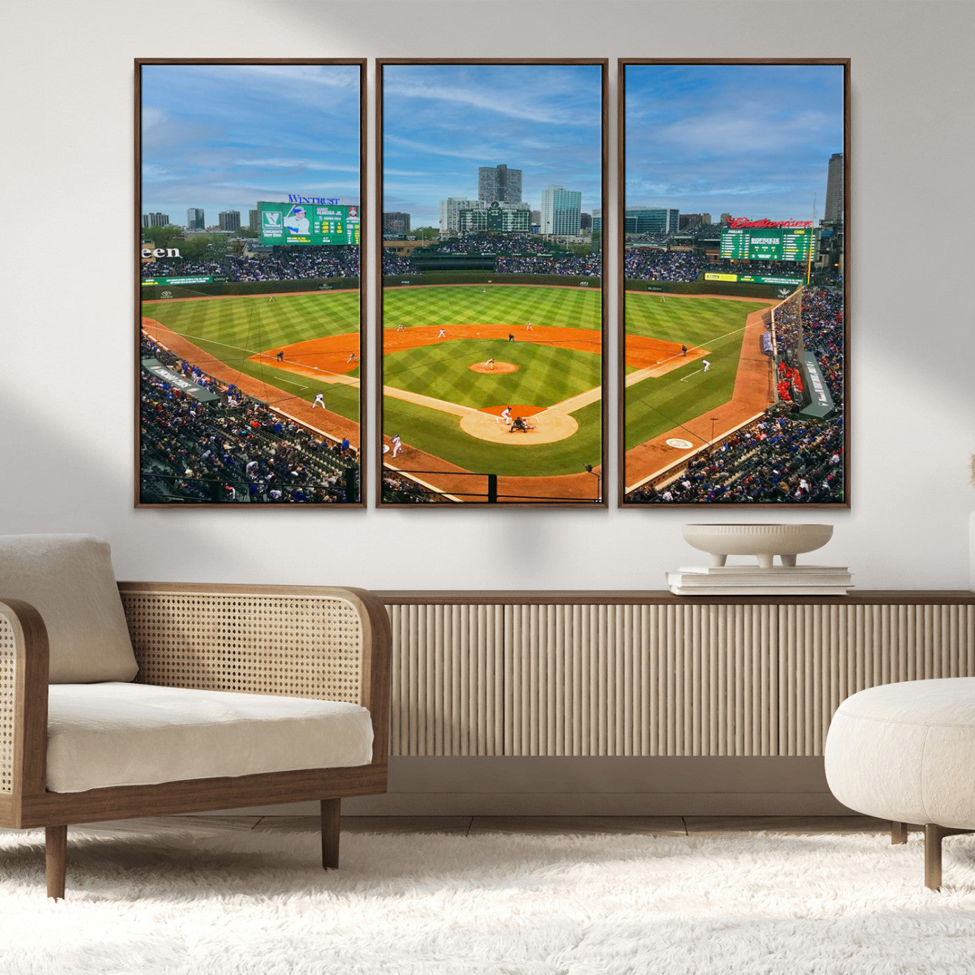 MGV-FC-48X32-3P - Wrigley Field Chicago Cubs Panoramic Multi Piece Canvas Wall Art - Iconic Baseball Stadium Print for