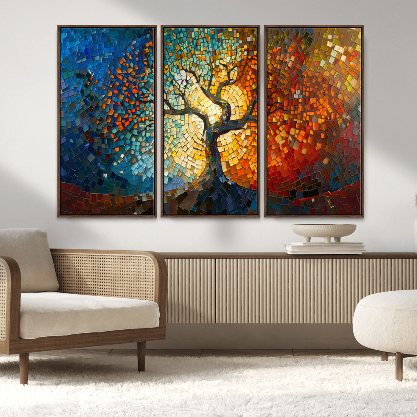 MGV-FC-48X32-3P - Yggdrasil Tree of Life Mosaic Stained Glass Wall Art Canvas, Yggdrasil Tree of Life Mosaic Canvas