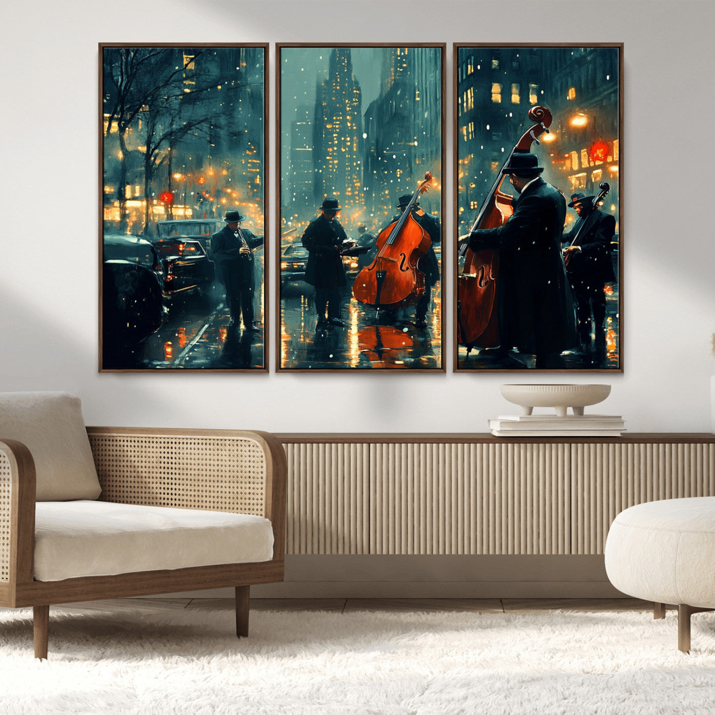 MGV-FC-48X32-3P - African American Jazz Art Print - Framed Abstract Music Canvas - Colorful Instrument Poster for