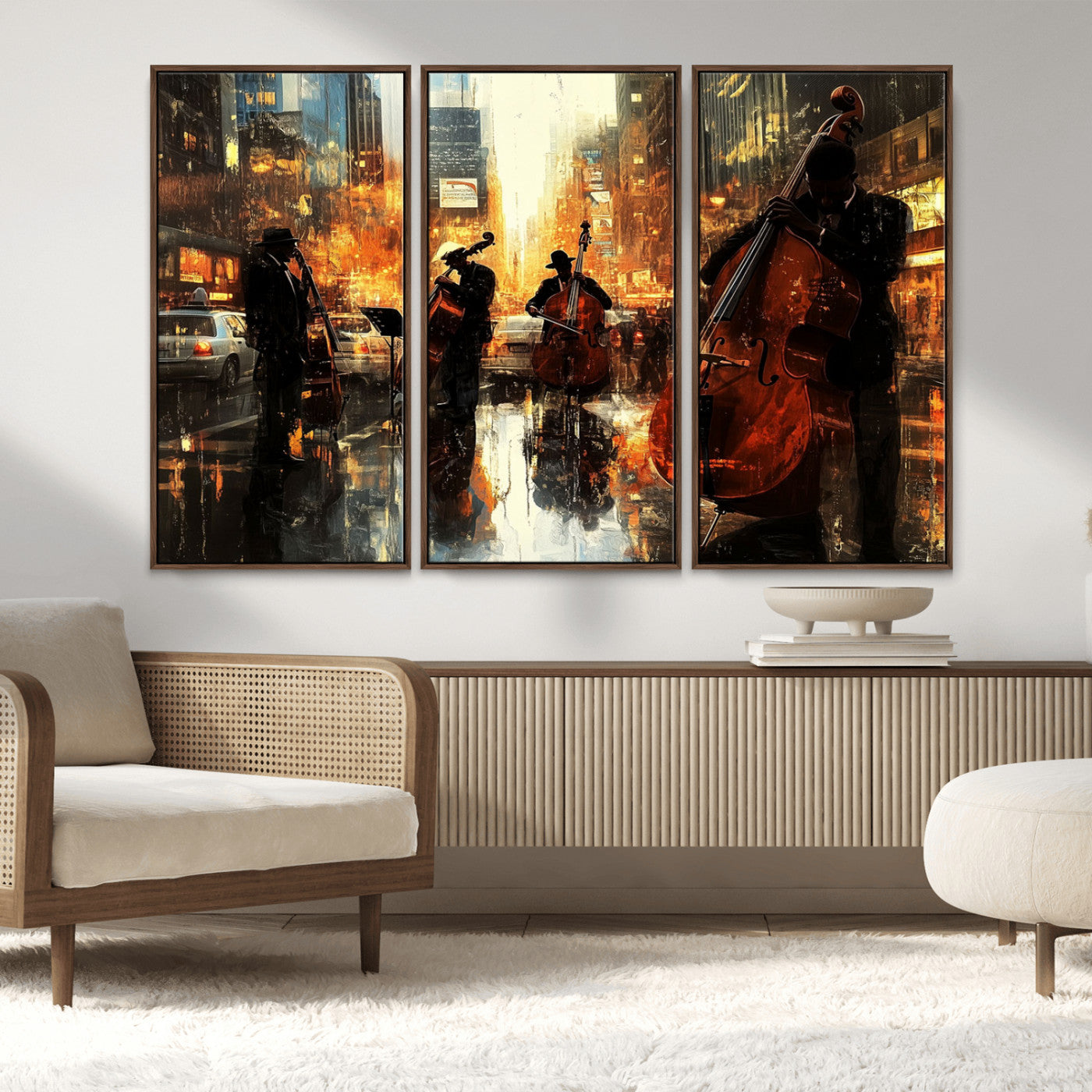 MGV-FC-48X32-3P - African American Abstract Jazz Wall Art - Framed Abstract Music Canvas - Colorful Instrument Canvsa