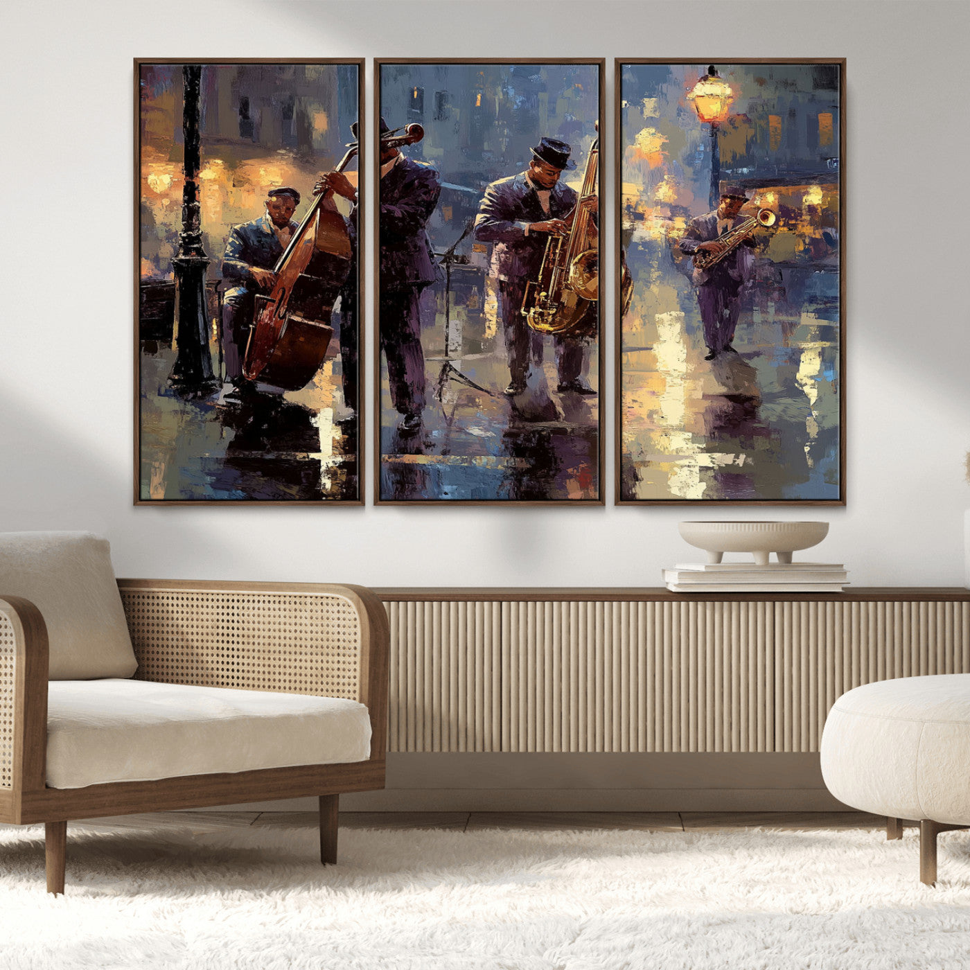 MGV-FC-48X32-3P - Afro Abstract Jazz Music Canvas Print - African American Wall Art - Colorful Framed Afro Abstract