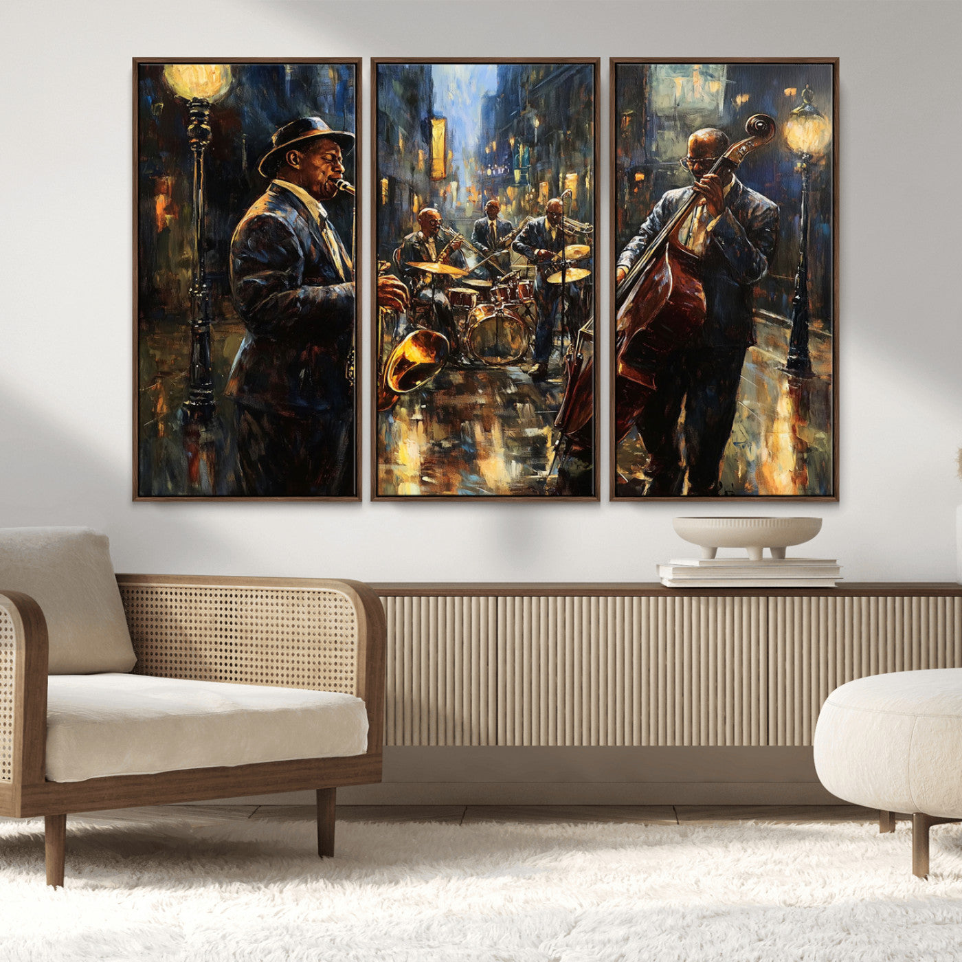 MGV-FC-48X32-3P - Jazz Canvas Wall Art Print - Abstract African American Music Art - Framed Posters for Living Room or