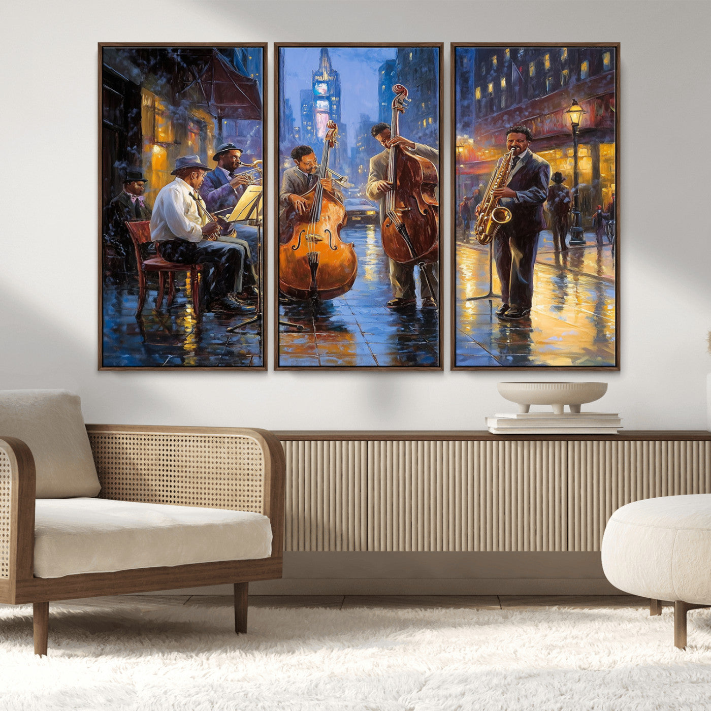 MGV-FC-48X32-3P - Colorful Jazz Wall Art - African American Music Canvas Print - Framed Abstract Music Poster for Home