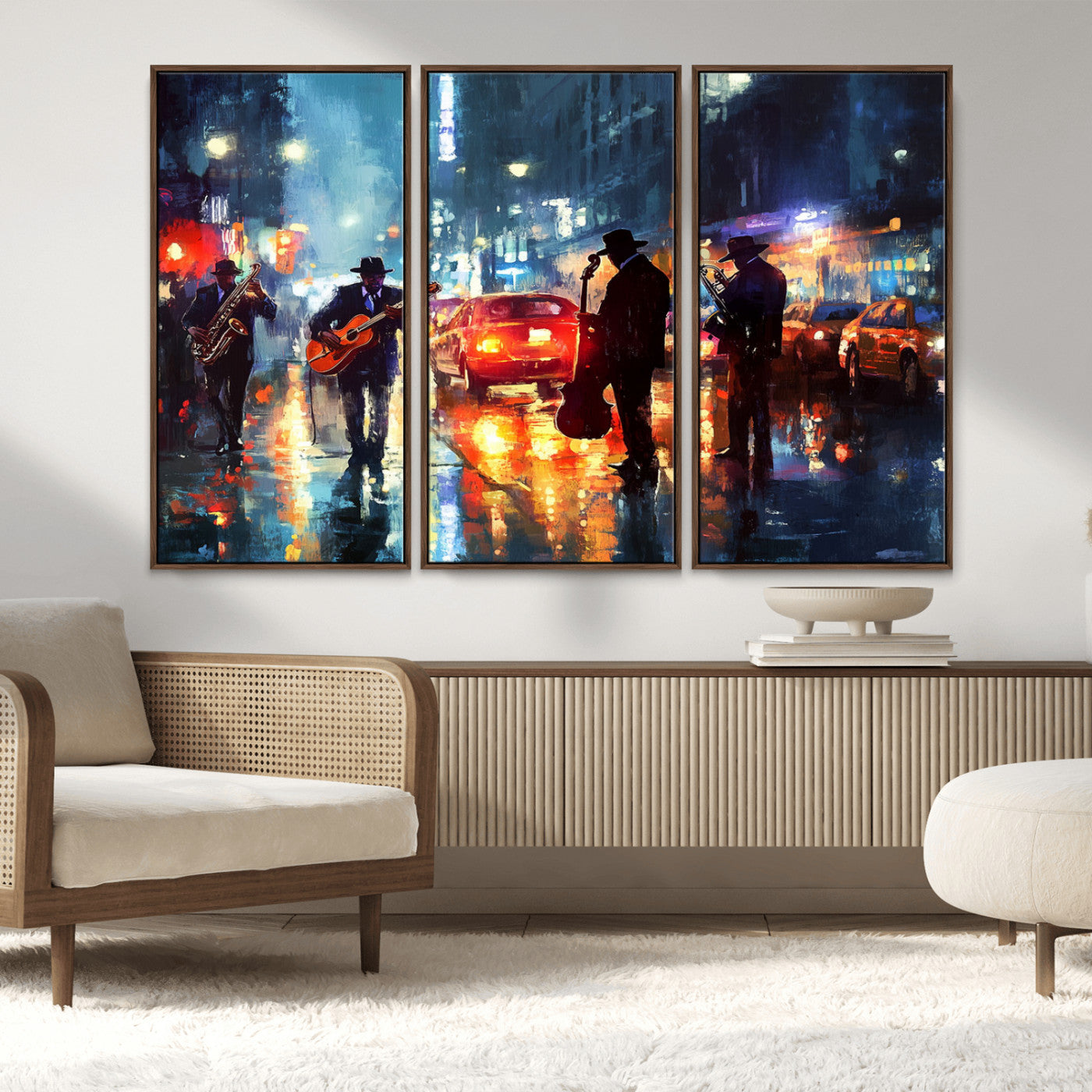 MGV-FC-48X32-3P - African American Jazz Canvas - Abstract Music Wall Art Print - Abstract Jazz Wall Art Framed Prints