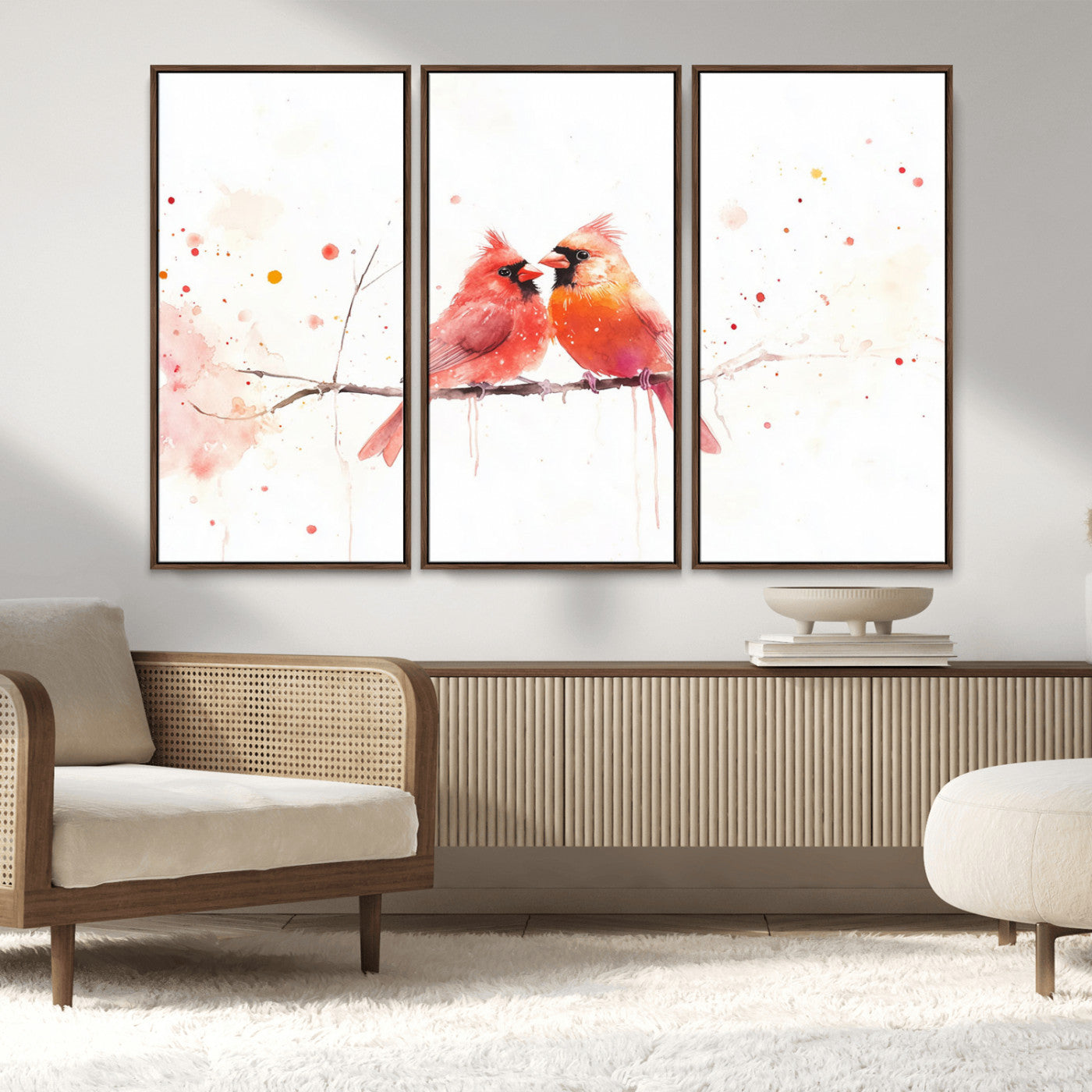 MGV-FC-48X32-3P - Cardinal Bird Canvas Wall Art - Male and Female Cardinal Print - Nature-Inspired Bird Wall Decor for