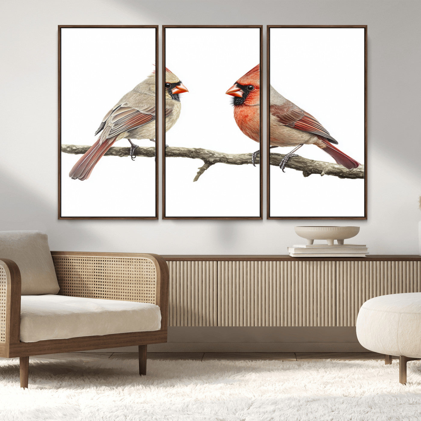 MGV-FC-48X32-3P - Cardinal Canvas Wall Art - Male and Female Cardinal Print - Nature-Inspired Bird Wall Decor for Home