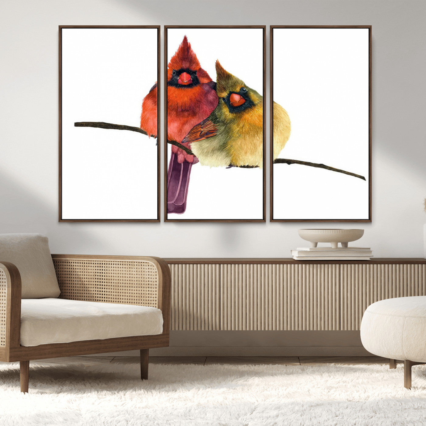 MGV-FC-48X32-3P - Cardinal Bird Canvas Wall Art - Male and Female Cardinal Print - Nature-Inspired Bird Wall Decor for